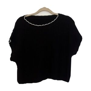 Black Knit Sweater with White Trim